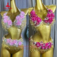 BellyDance Set for Women Customized Exquisite Flowers Bra+Belt 2pcs Oriental Belly Dancing Competition Costume Dancer's Vitality