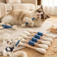 Beige Giant Catnip Cotton Swab Toy, Durable Chewing Teething Stick Interactive Play Toy for Kitten Boredom Relief