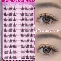Camellia free adhesive false eyelashes, single cluster DIY, no removal, natural and clear, 60 clusters, length 10mm-13mm
