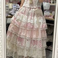 Sweet Pink Blue Princess Skirt Girl's Woman Super Fairy Lace Cute Birthday Party Skirts Woman Skirt