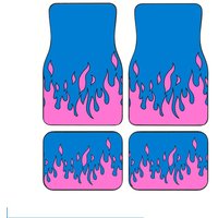 4pcs Blue & Pink Flame Car Floor Mats - Durable Polyester, Easy To Clean, Fit For Cars & SUVs, Stylish Interior Decor, Perfect G