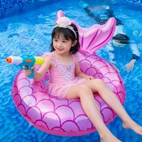 Family Pool Float Mermaid Tail Swim Ring Inflatable Transparent Donut Boat for Adults Kids Blue Crystal Summer Swim Gear Ideal
