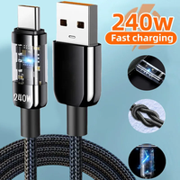 240W Cable Super Fast Charging USB to Type C Cable LED Digital Display Data Cord QC 3.0 For Samsung Xiaomi Phone Charger Cable