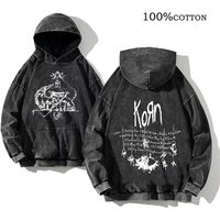 Korn Rock Band World Tour Hoodies Vintage Washed Men's Sweatshirts Cotton Hip Hop Streetwear Hooded Pullover Loose Y2K Tops