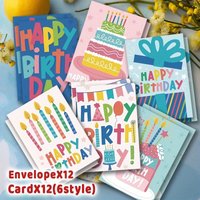 12/24pcs Funny And Cute Birthday Cards with Envelopes - 6 Styles Multi-Purpose Colored Cards, Suitable for Friends, Family