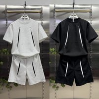 2026 Summer Men's Zipper Detail Set Short Sleeve T-Shirt & Shorts High Street Casual Two Piece Suit Loose Fit