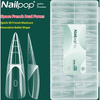 Nailpop 150pcs Stiletto French Nail Dual Forms Extension Molds Reusable PP with 3D Smart French Guide Line for Manicure