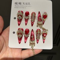 Luxury Court Press On Nails Set, Resin Fake Nails with Rhinestones & Hearts, Precise Sizing, Great for Noble Looks Photo Shoots