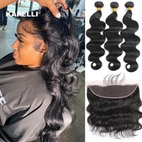 Human Hair Bundles and Closure 4x4/5x5 HD Lace Natural Black Hair Bundles with Frontal 100% Ray Hair Weave Extensions FAST SHIP