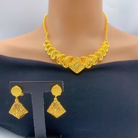 Luxury Indian Bridal 24k Gold Plated Necklace And Earrings Jewelry Sets For Women Ethiopian Dubai Set Wedding Party Gifts