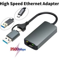 2500Mbps USB3.2 to Ethernet Adapter Thunderbolt3 Type-C To RJ45 LAN 2.5Gbps/1Gbps Gigabit Network Card for NAS Laptop PC Gaming