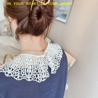 【X】Women Sweet Shirt Detachable Doll Fake Collar Hollow Out Floral Lace Ruffled Trim False Collar Woman Fake Collar Shawl