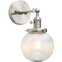PhansthyVintage Industrial Wall Sconce Lighting Fixture with Mini 5.9" Round Clear Globe Ribbed Glass Shade (Chrome)