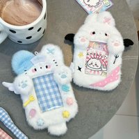 Cute Cartoon Plush Card Holder 3 Inch Angel Cat Rabbit Kpop Photocard Protector Pendant Polaroid Photo Case