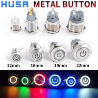 12/16/19/22mm interrupteur à bouton-poussoir en métal étanche lumière LED verrouillage momentané interrupteur d'alimentation de moteur de voiture 5/12/24/220V silver1NO1NC
