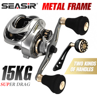 SEASIR Megacuda Metal Baitcasting Reel ALUMINUM FRAME Carbon Side Jigging Reel Double Handle Max Drag 15KG 6.5:1 Metal Ball Grip