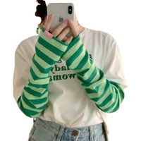 Summer Sun Protection Women's Ice Silk Sleeves, Loose Arm Protection, UV Protection, Fashionable Striped Driving Sleeves