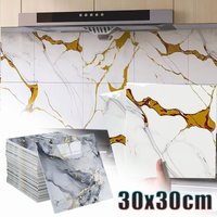 10PCS 30X30CM Self Adhesive Marble Wallpaper with Gold Vein Waterproof Oil Proof Kitchen Tile Sticker for Home Decor Renovation