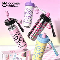 COOKER KING 600ML Stainless Steel Straw Cup Large Capacity Portable Cup Insulated Water Bottle Vacuum Mug with Tea Strainer&Str