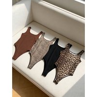 Women 4 Pack Ribbed Asymmetrical Bodysuit Set Casual Sleeveless Cutout One Piece Bodysuit Set