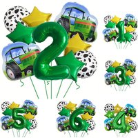 11pcs Big Tractor Balloons 32inch Green Number Foil Balloon Farm Theme 1-9years Birthday Party Supplies Balloons Decoration