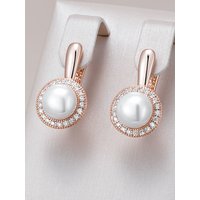 Kinel Fashion Geometry Pearl Drop Earrings for Women 585 Rose Gold Color With Natural Zircon Boho Ethnic Wedding Fine Jewelry