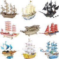 Wooden 3D Puzzle Sailing Boat Ship Model Wood Jigsaw DIY Assembly Kits Educational Toys For Children Kids Party Games Gift