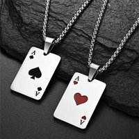 2Piece Set Hip Hop Statement Stainless Steel Poker Card Ace of Spades Necklace For Women Men Pendant Chain Playing Cards Jewelry image 4