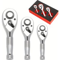 Flex-Head Stubby Ratchet Set, 1/4", 3/8", 1/2" Drive Flexible Mini Small Ratchet Handle Wrench 72-Tooth Quick-Release Reversible