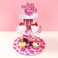 1pc Pink Western Cowboy Disco Cake Stand(Non-Food Contact) Centerpieces 3 Tie Cupcake Display Rack Birthday Party Decoration