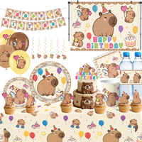 Cute Capybara Birthday Party Set Paper Cups Plates Tablecloth Printed Balloons Gift Bags and Banners Kids Birthday Decor