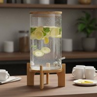 Glass Beverage Dispenser with Spigot Wide Mouth Design Glass Drink Dispenser Guest-Operated-Assistance Beverage Barrel Airtight
