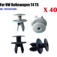 40pcs Car Fastener Bumper Clip Interior Trim Push Retainer 701867299 For VW T4 T5 Transporter Eurovan Lining Clips Gray/Black