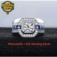 MossanRappr 1ct VVS1 Moissanite Men’ s Diamond Ring 925 Sterling Silver D Color Hip Hop Rings Iced out Fashion Jewelry for Men