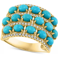 Sparkling Classic Inlaid Synthetic Turquoise Women's Bohemian Style Golden Ring Daily Banquet Elegant Trendy Jewelry Accessories