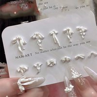 100Pcs 3D Mixed Soft Gel Pearlescent Ribbon Bow Nail Charms Pink/Blue/White Satin Light Bowknot Nail Art DecorDIY Nails Parts