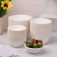 W 50PCS/Pack 220/350/500ml Disposable Dinnerware ECO-Friendly White Paper Bowl Disposable Tableware Outdoor Party Dining Supply