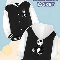 MINISO Disney Christmas Eve Scar Boys' Baseball Jacket - Jack Skull Print, Trendy, Satisfies Children's Personalized Dressing