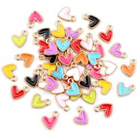 50Pcs 9x10mm Small Colorful Alloy Heart Charms Cute Love Pendants For DIY Bracelet Necklaces Jewelry Making Accessories