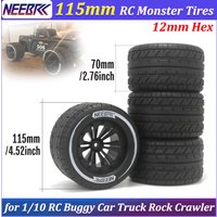 4PCS 115mm Monster Tires 12mm Hex Skidproof Wheel Tyre for 1/10 RC Buggy Car Rock Crawler Truck HPI HSP Savage XS TM Flux LRP