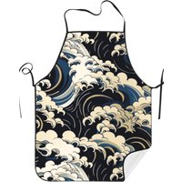 Apron Featuring a Printed Design of Japanese Waves, Suitable for Both Men And Women.