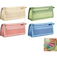 Transparent Mesh Pencil Case With Zipper Double Layer Large Capacity Stationery Storage Bag For Students Examination