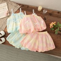 2pc/Set Baby Girl Set Summer Bow Colored Cotton Top Shorts Baby Newborn Items Cute Girls Beach Set