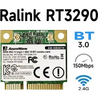 Carte Wi-Fi MINI PCIe demi-taille AzureWave AW-NB087H avec chipset Ralink RT3290, IEEE 802.11 b/g/n 150 Mbps et Bluetooth 3.0HS