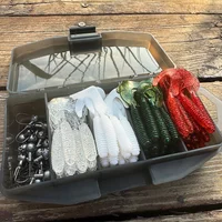 50PCS Silicone Soft Lure T Tail Grub Worm 5cm Metal Jig Bait 2g Jigging Head Hook Fishing Tackle Box Pesca Swimbait
