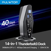 PULWTOP Thunderbolt 3 Dock, Laptop Docking Station with Dual Monitor 4K Display, 40Gb/s, SD/TF 4.0, USB A/C 10Gbps