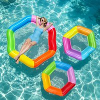 New Hexagon Colorful Inflatable Water Float Thick PVC Large Double Person Pool Lounger For Outdoor Beach Swimming Entertainment