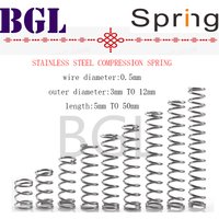 20pcs/lot 0.5mm Stainless Steel Micro Small Compression spring OD 3mm/4mm/5mm/6mm/7mm to12mm length 5mm to 50mm