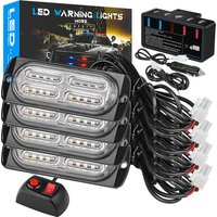 4pcs Grille Car Police LED Light Strobe Red Blue Emergency Harness Switch Control Flash Signal Fireman Beacon Warning Lamp 12v