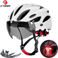 Kask rowerowy X-TIGER z magnetycznymi okularami i tylnym światłem LED, ultralekki kask rowerowy dla dorosłych, kask MTB, rozmiar 58-62 cm